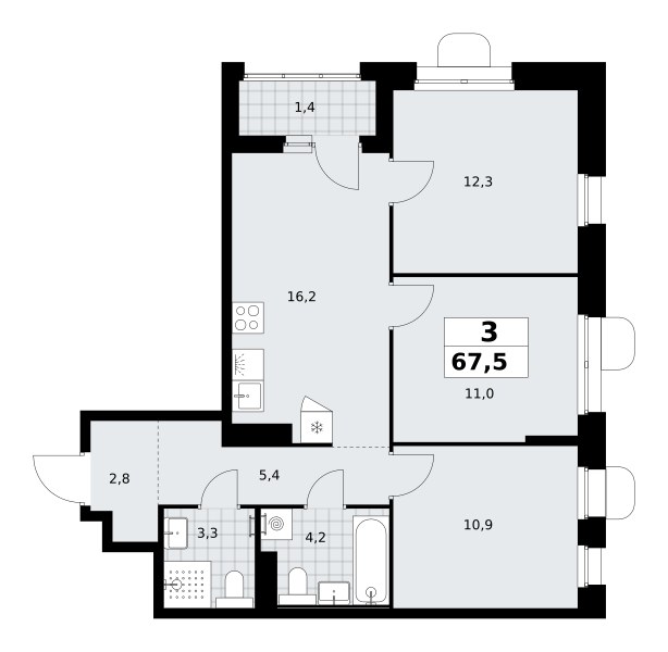 Планировка 67.5 м²