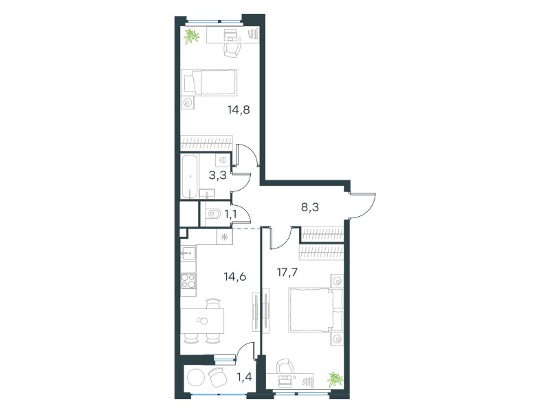 Планировка 61.2 м²