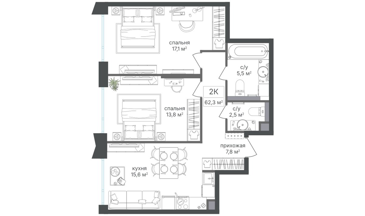 Планировка 62.3 м²