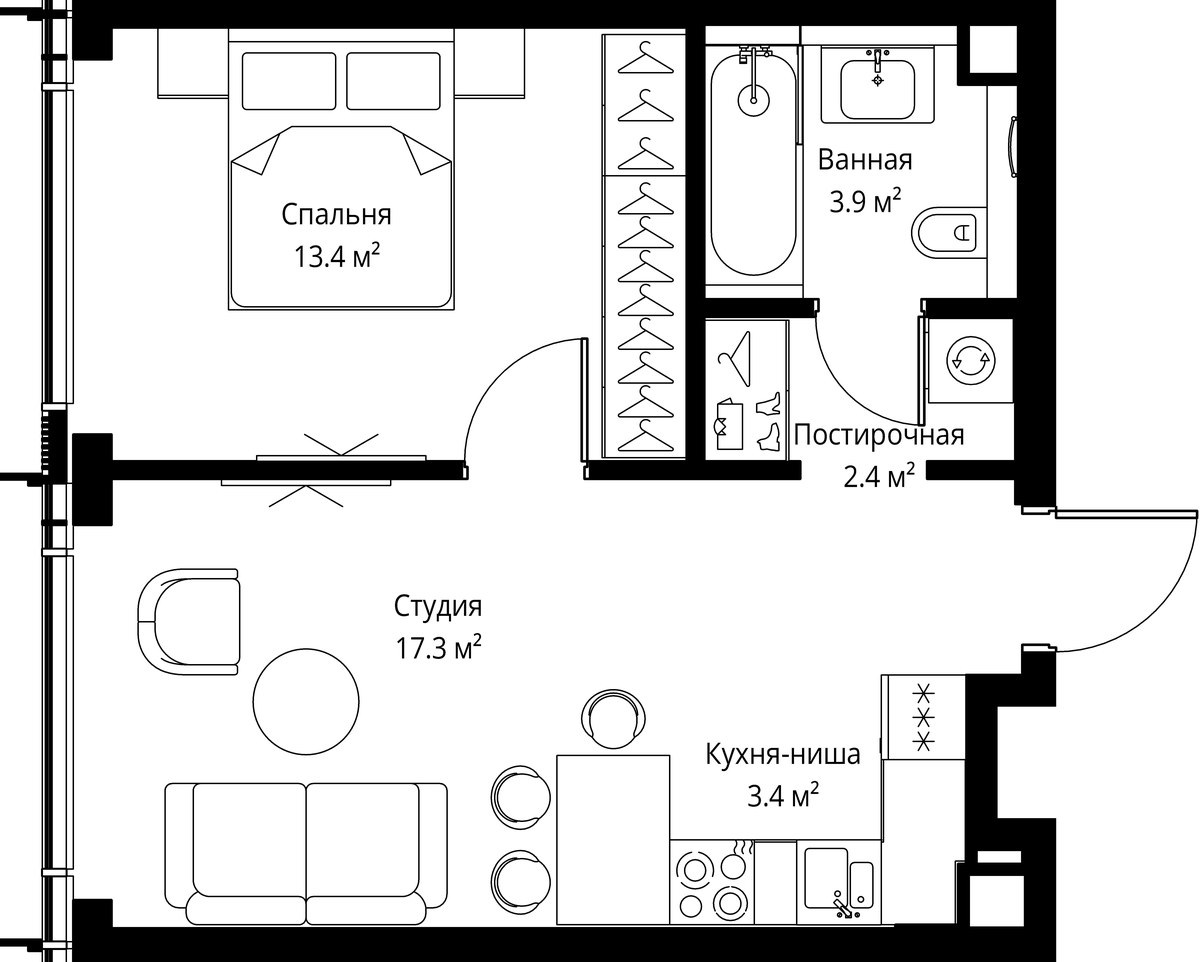 Планировка: 1-комнатная, 40.4 м²