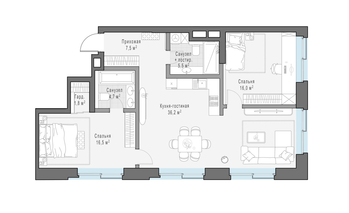 Планировка 91.5 м²