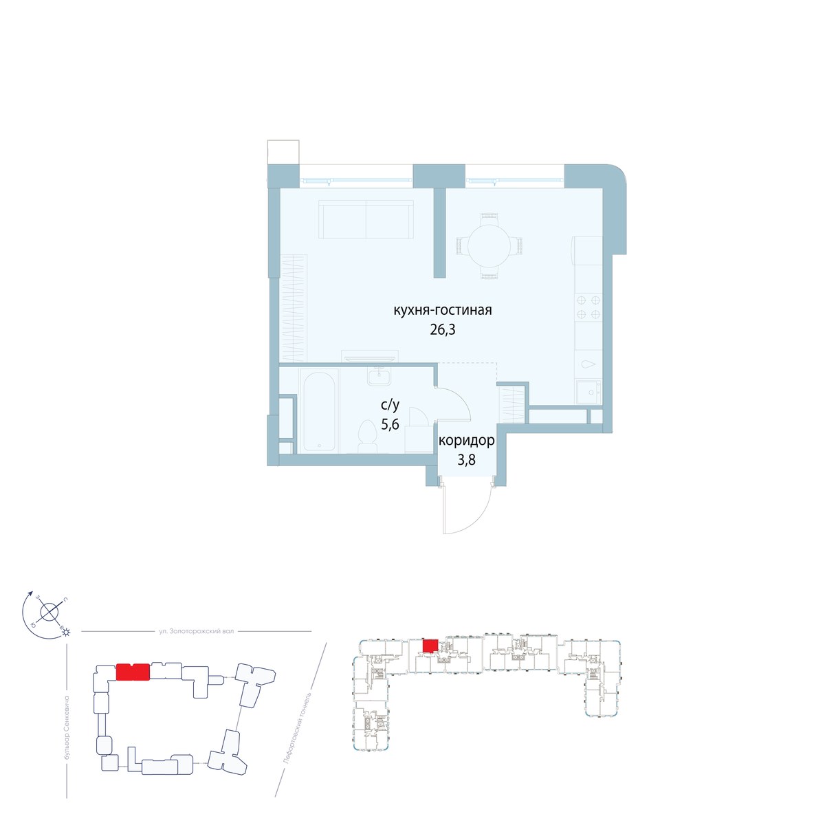 Планировка 35.7 м²