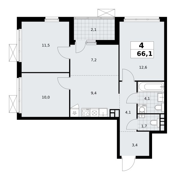 Планировка 66.1 м²