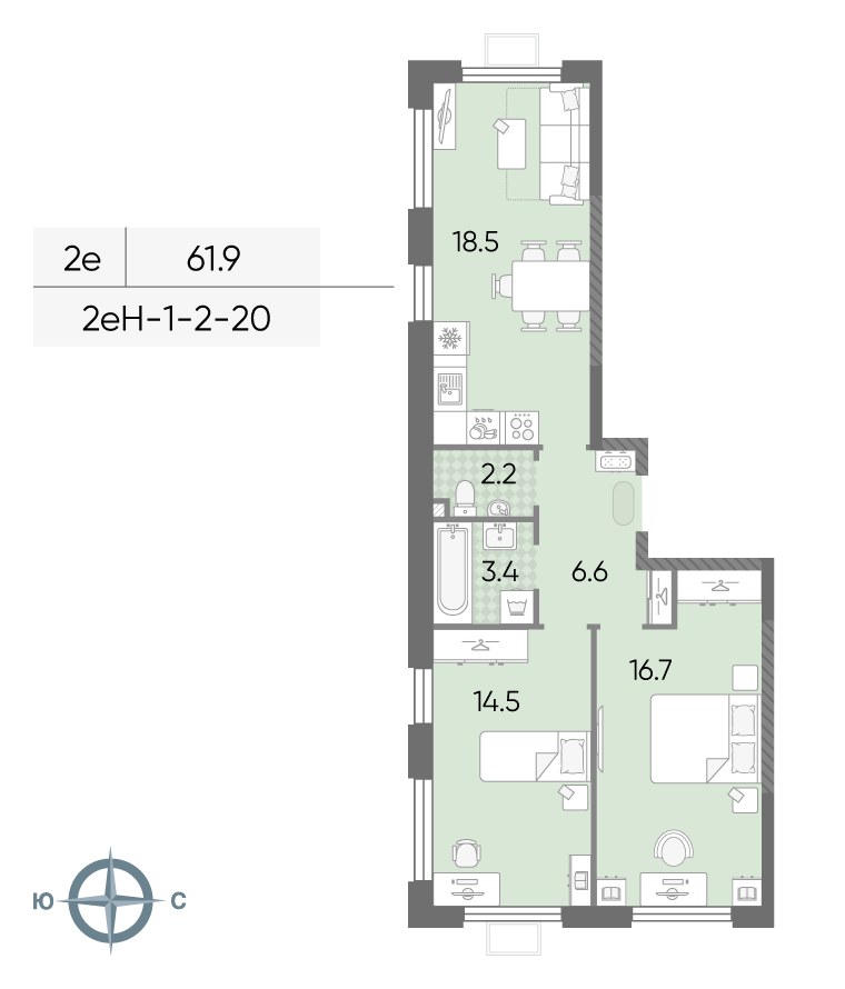 Планировка 61.9 м²