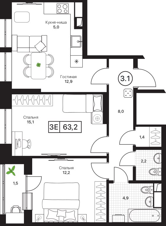 Планировка 63.2 м²