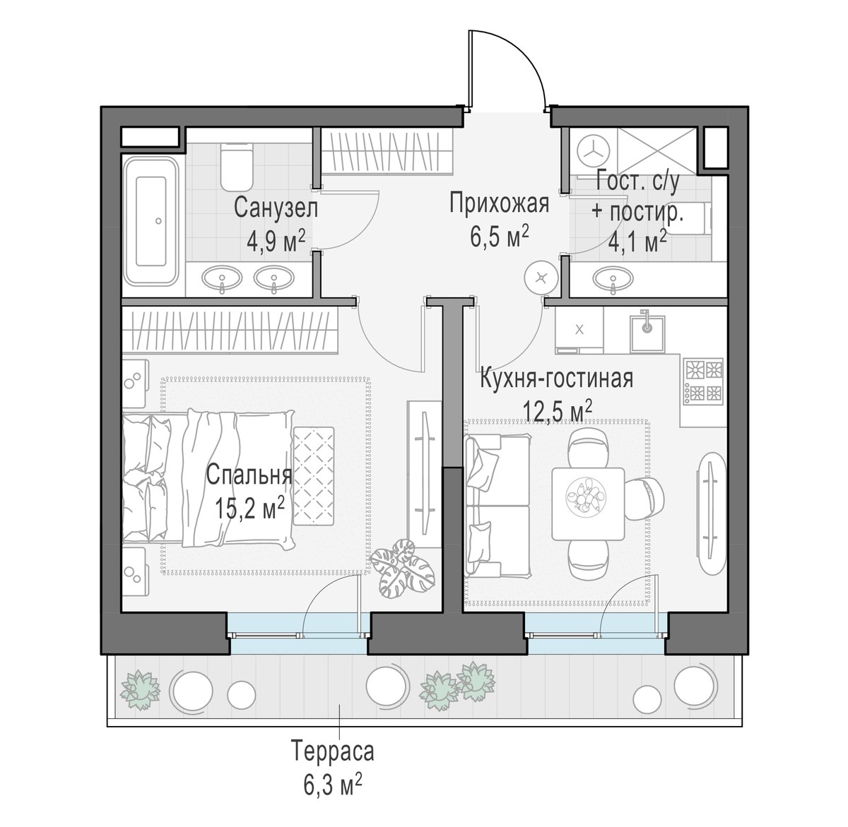 Планировка 45.1 м²