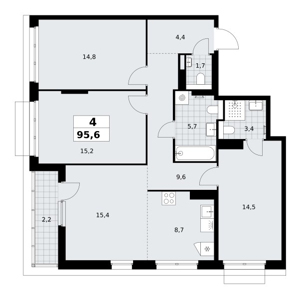 Планировка 95.6 м²