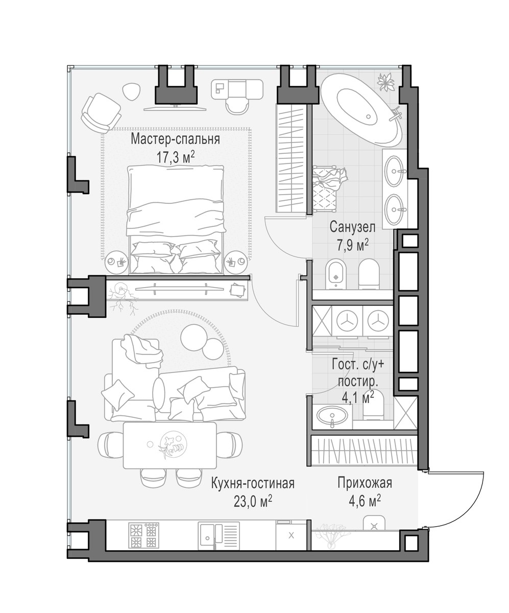 Планировка 56.8 м²