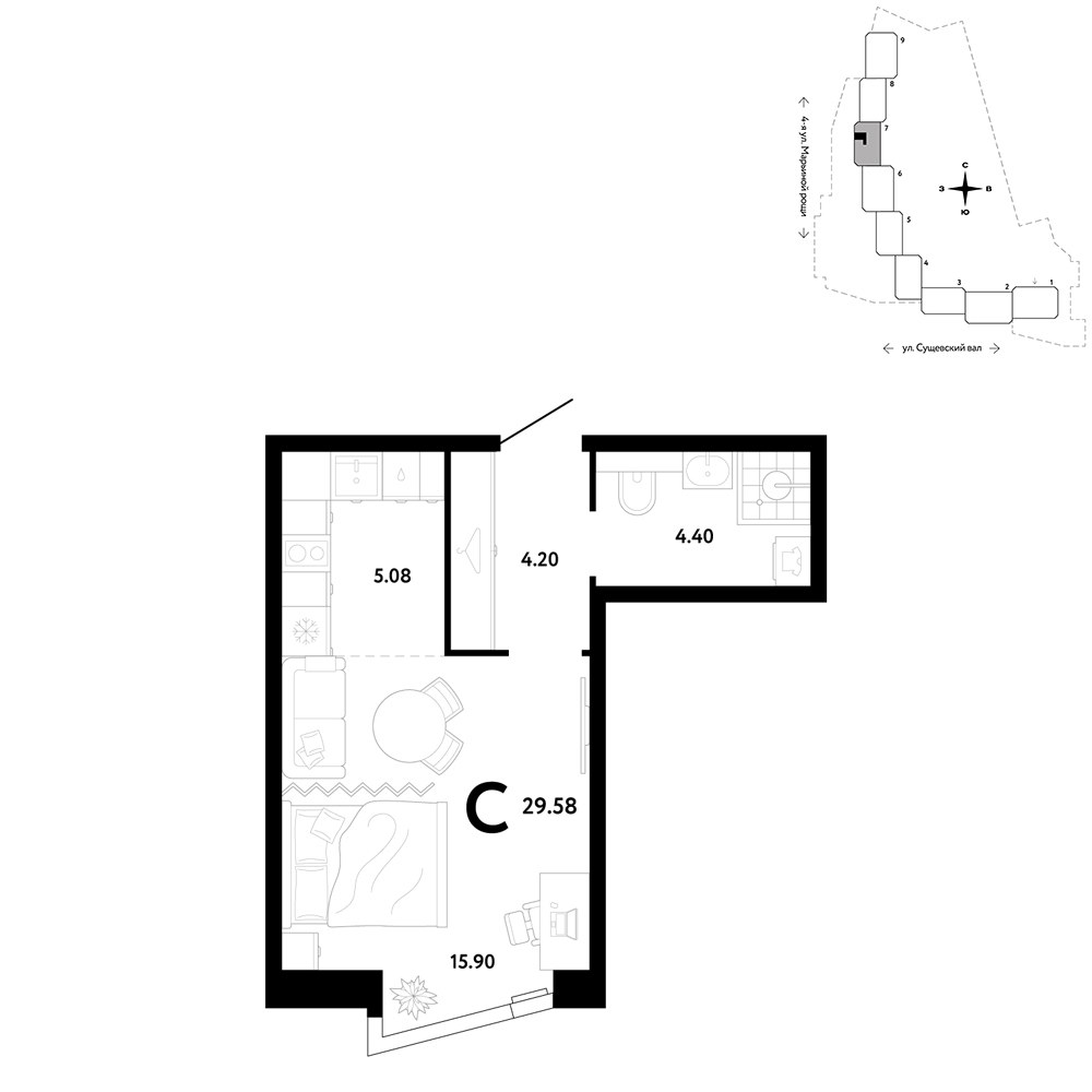 Планировка 29.58 м²