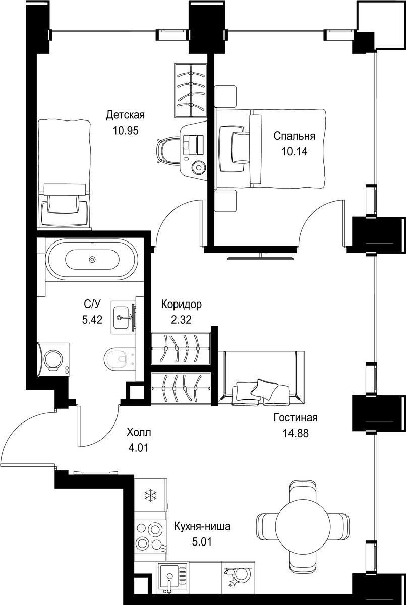 Планировка 52.73 м²
