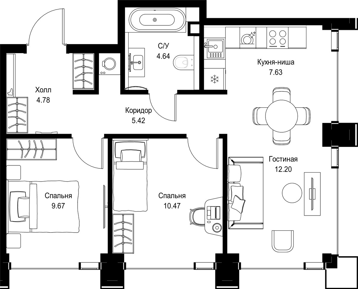 Планировка 54.81 м²