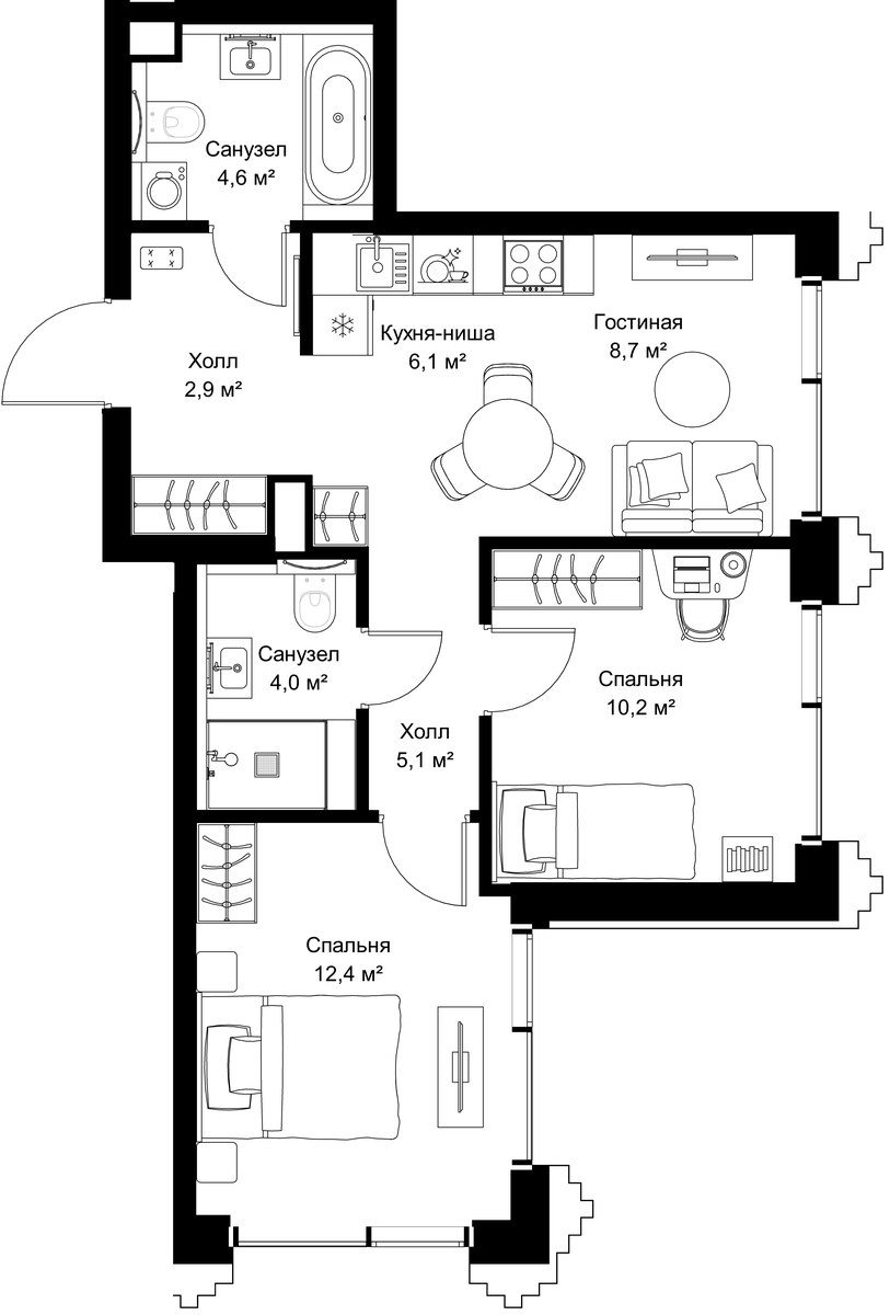 Планировка 54.0 м²
