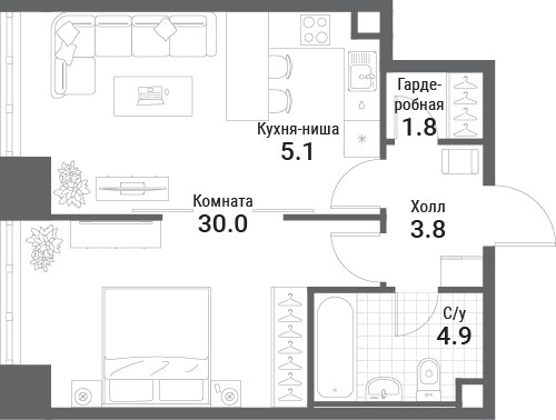 Планировка 45.6 м²