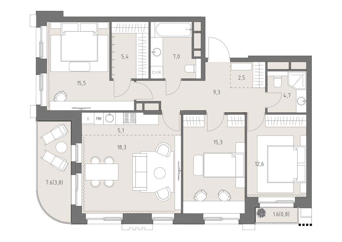 Планировка 100.3 м²