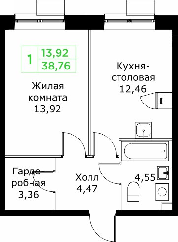 Планировка 38.9 м²