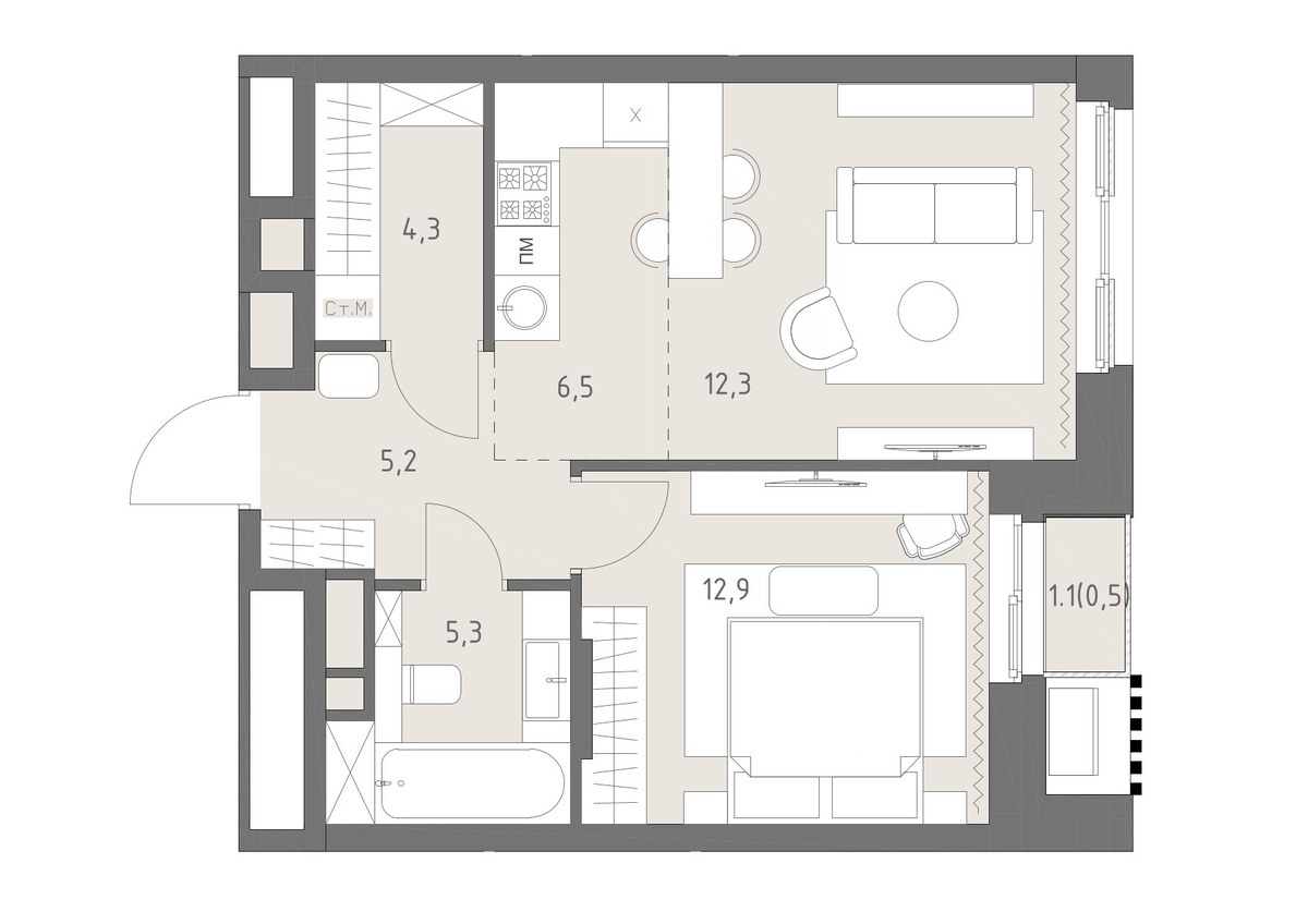 Планировка 47.0 м²