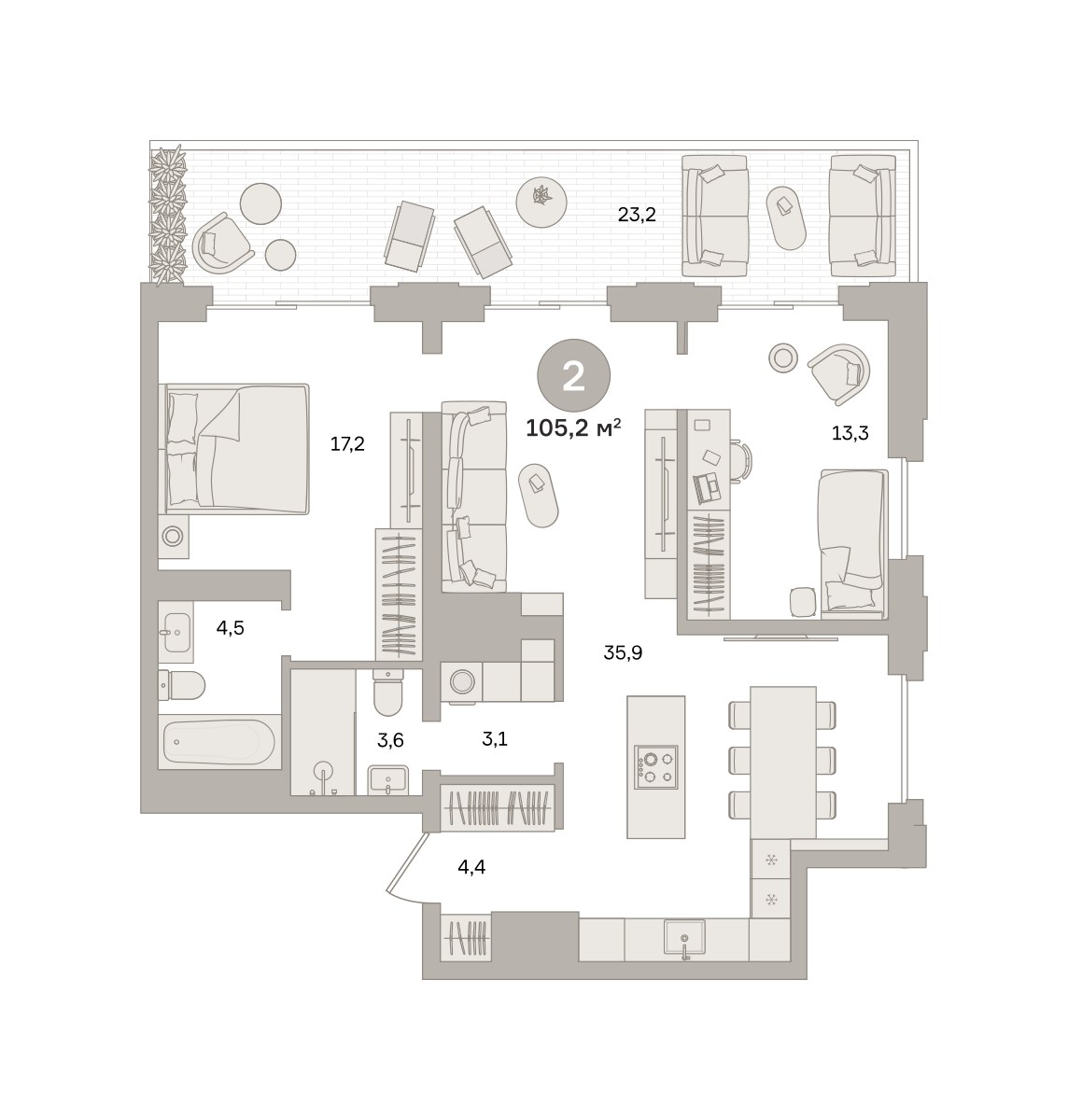 Планировка 105.23 м²