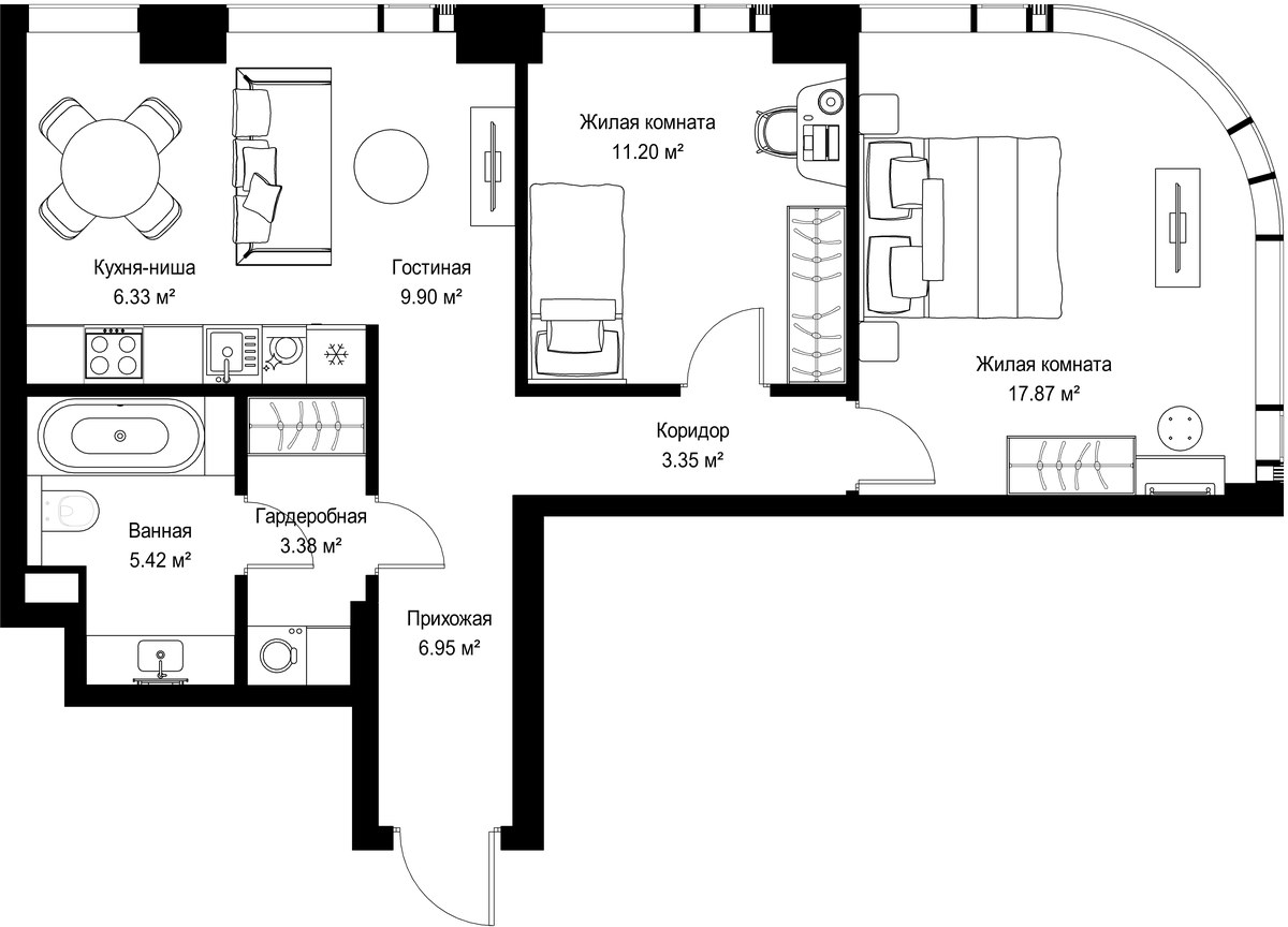 Планировка 64.4 м²