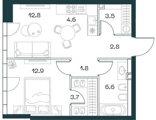 Планировка 48.7 м²