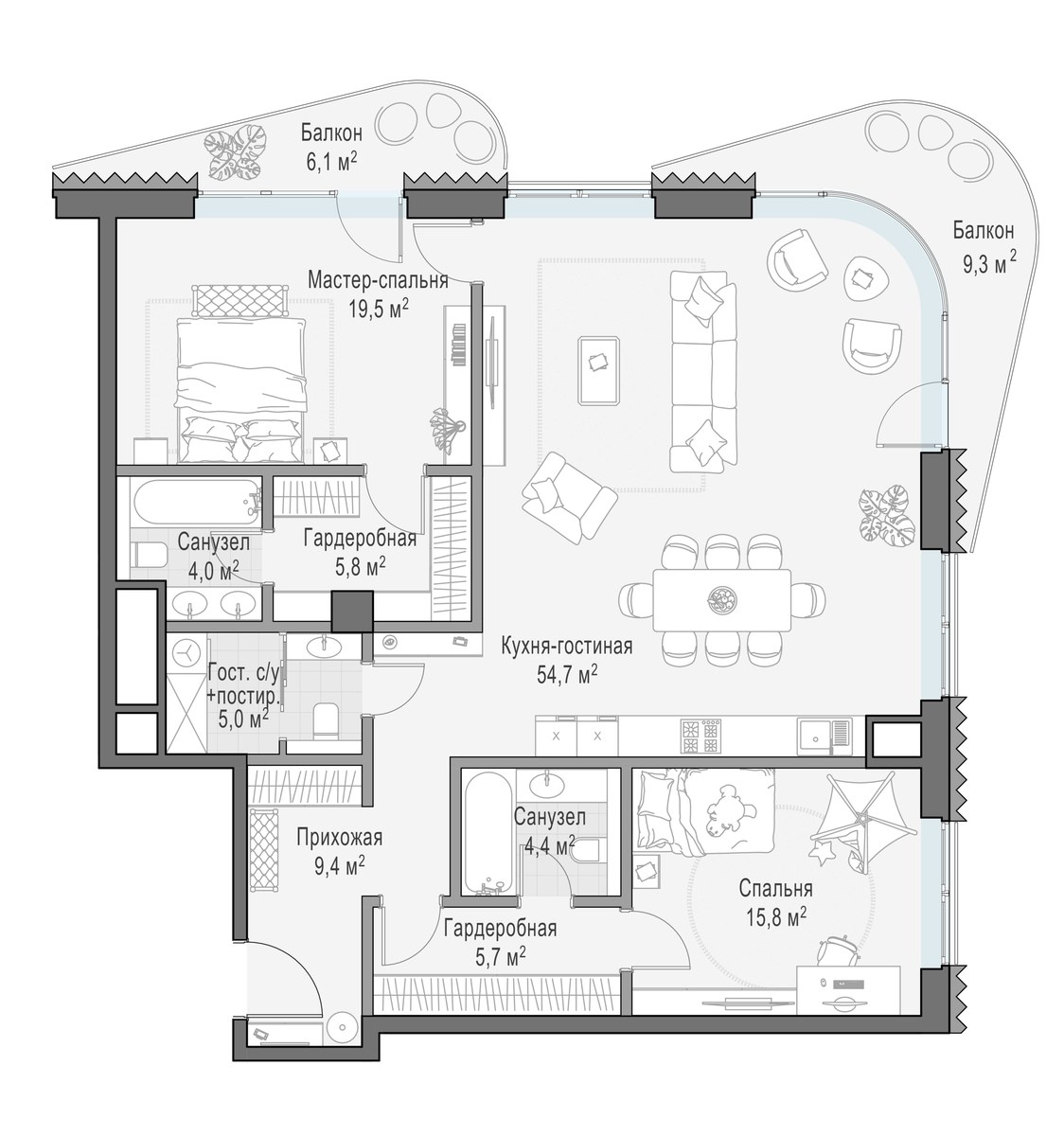 Планировка 128.7 м²