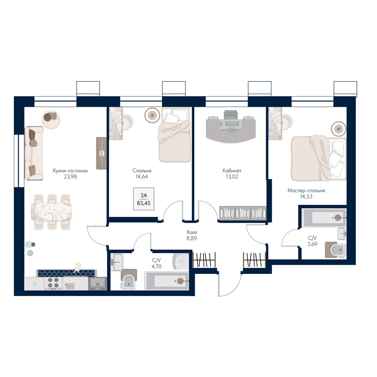 Планировка 83.45 м²