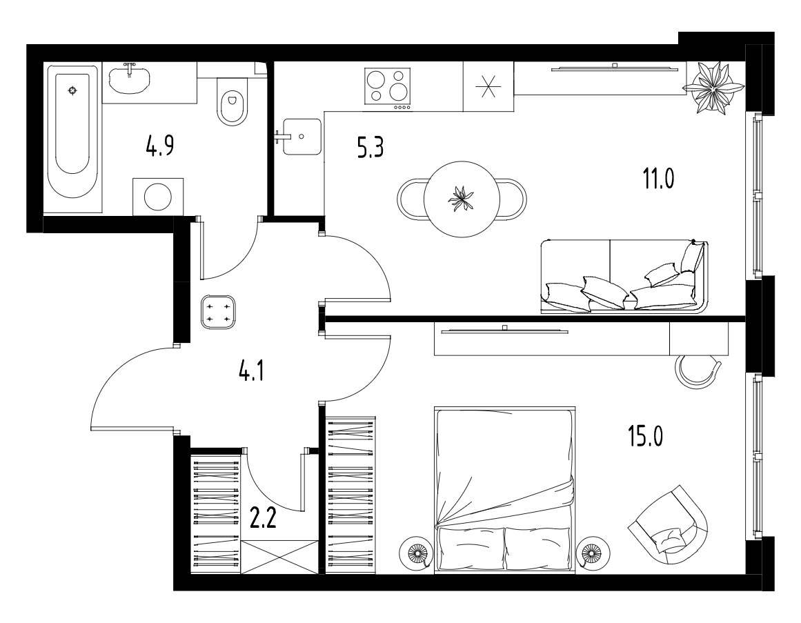 Планировка 42.4 м²