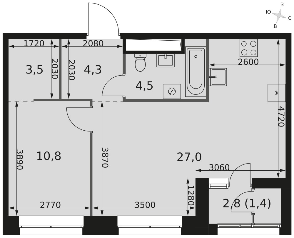 Планировка 51.5 м²