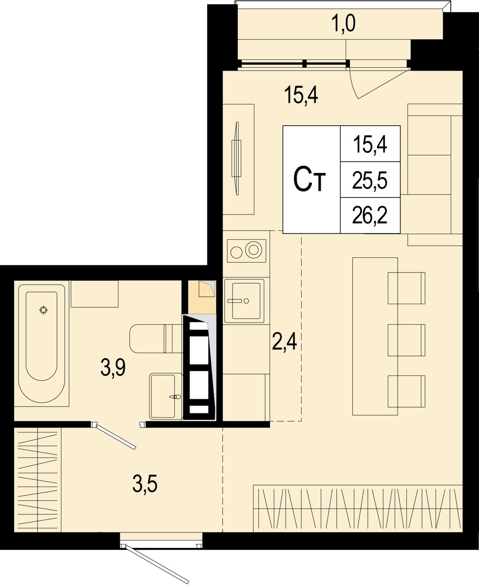 Планировка 25.7 м²