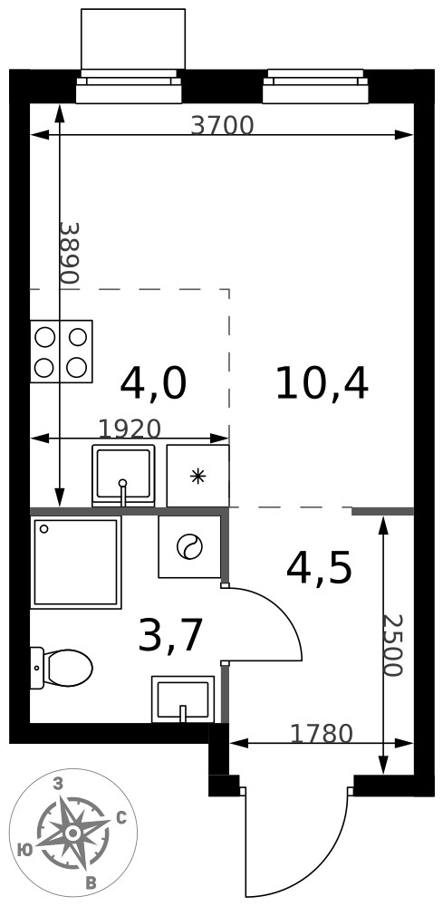 Планировка: Студия, 22.6 м²