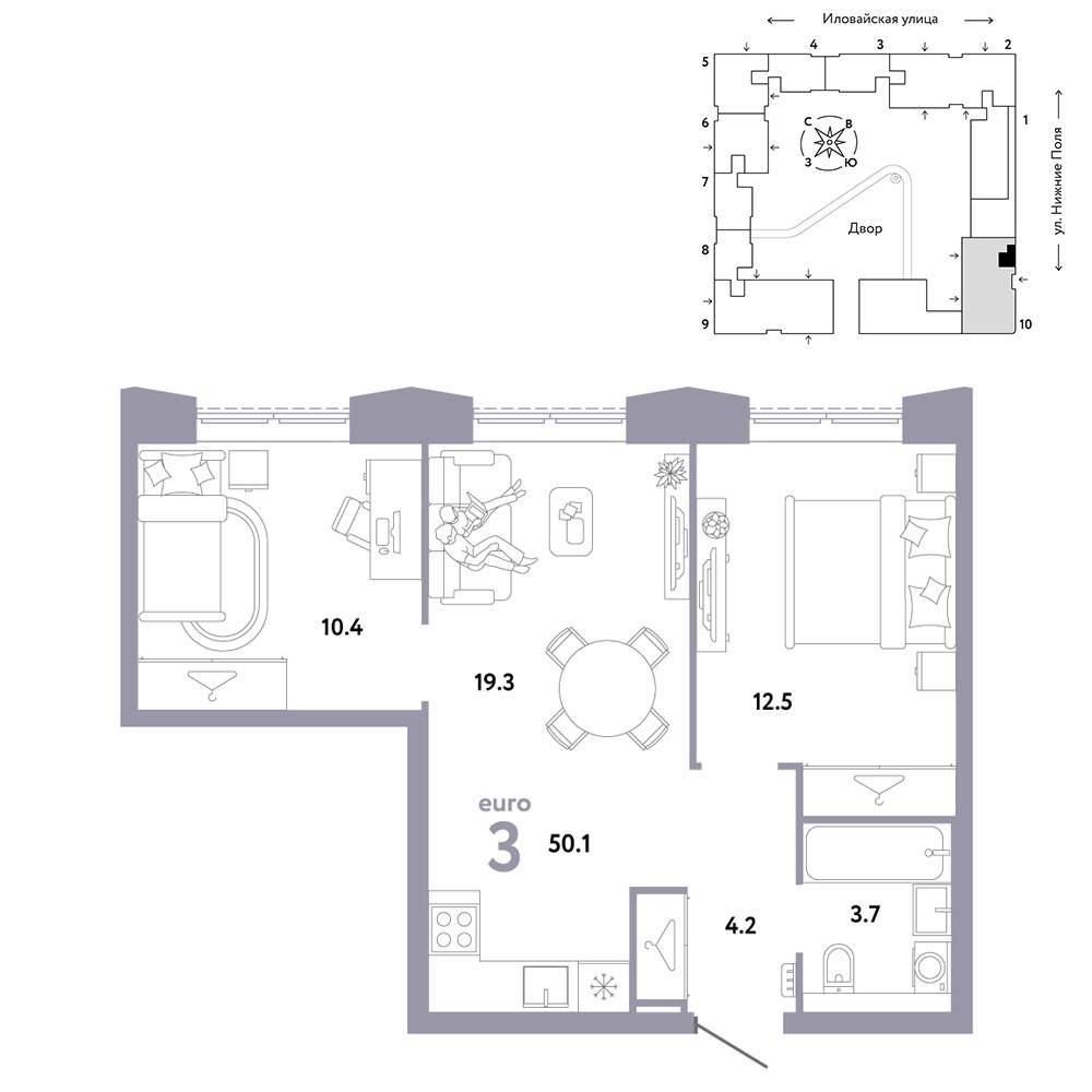 Планировка 50.1 м²