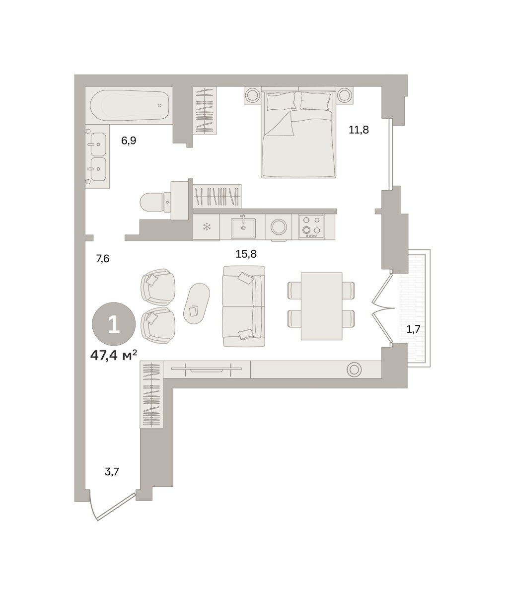 Планировка 47.39 м²
