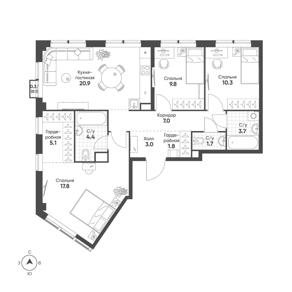 Планировка 85.6 м²