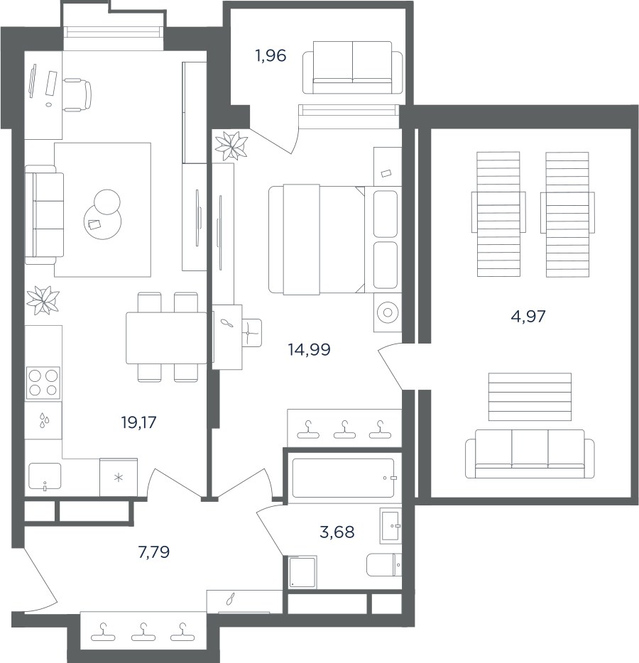 Планировка 52.5 м²