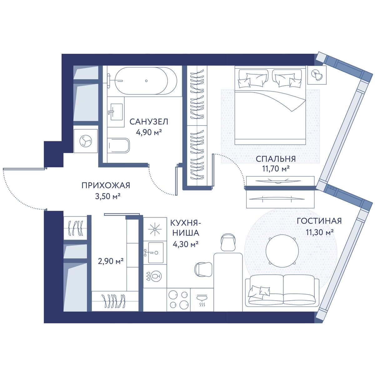 Планировка 38.6 м²