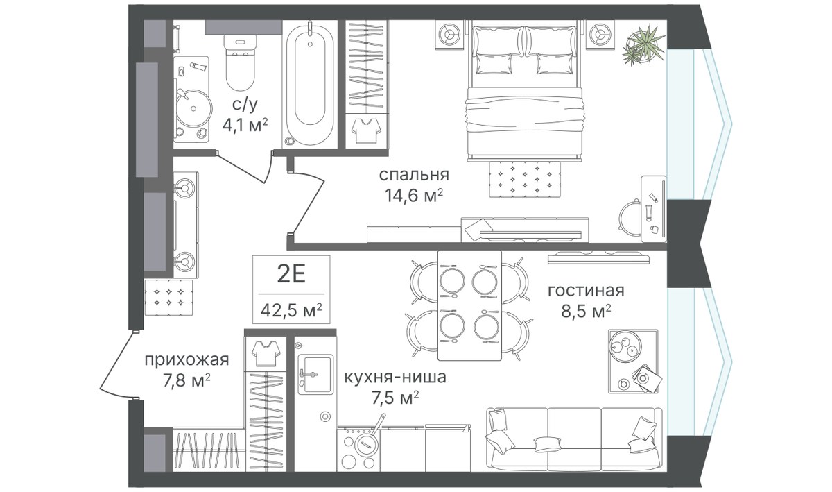 Планировка 42.5 м²