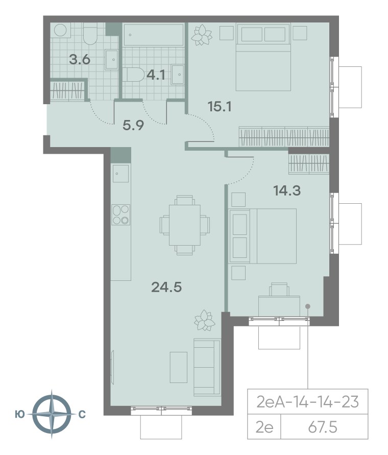 Планировка 67.6 м²