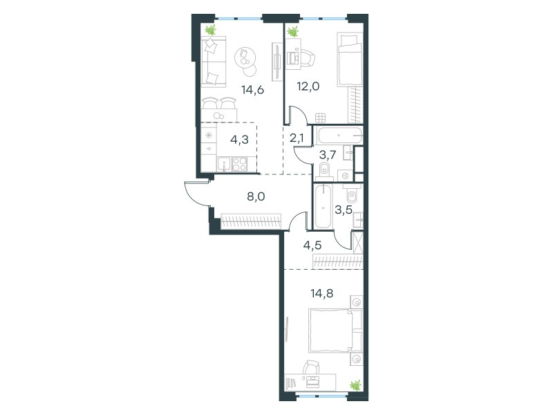 Планировка 67.4 м²
