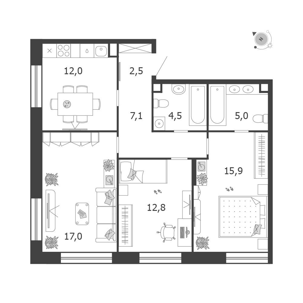 Планировка 76.8 м²