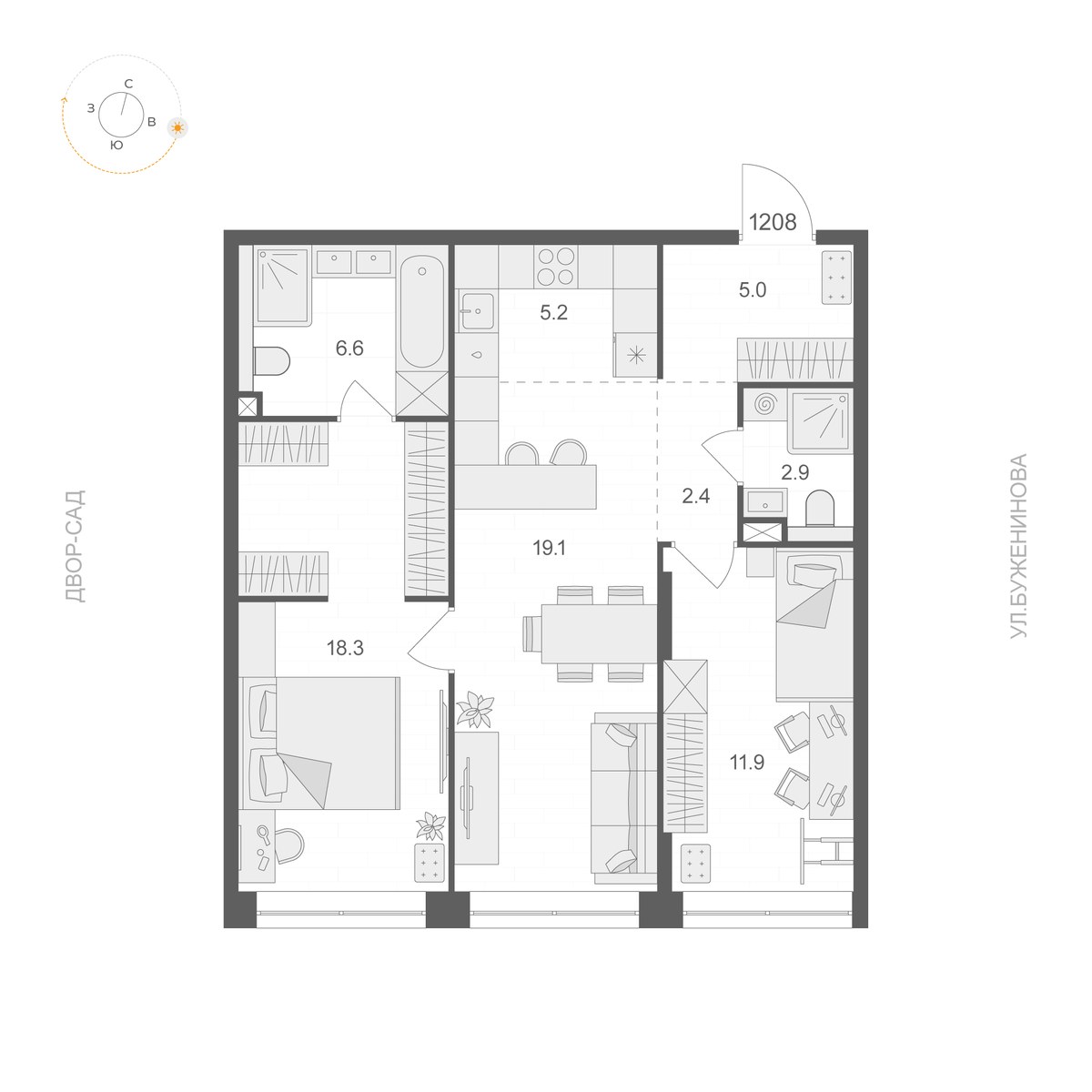 Планировка 71.4 м²