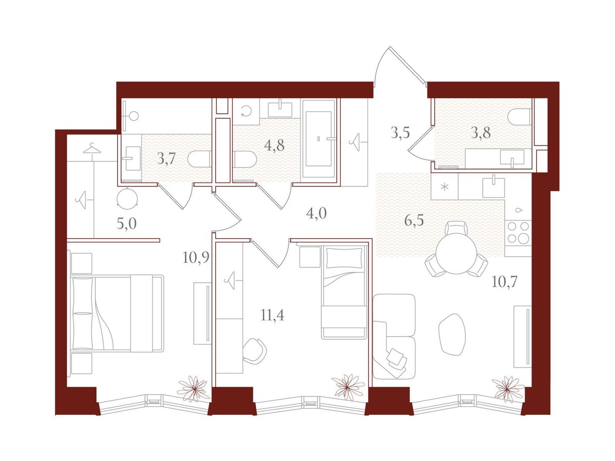 Планировка 64.3 м²