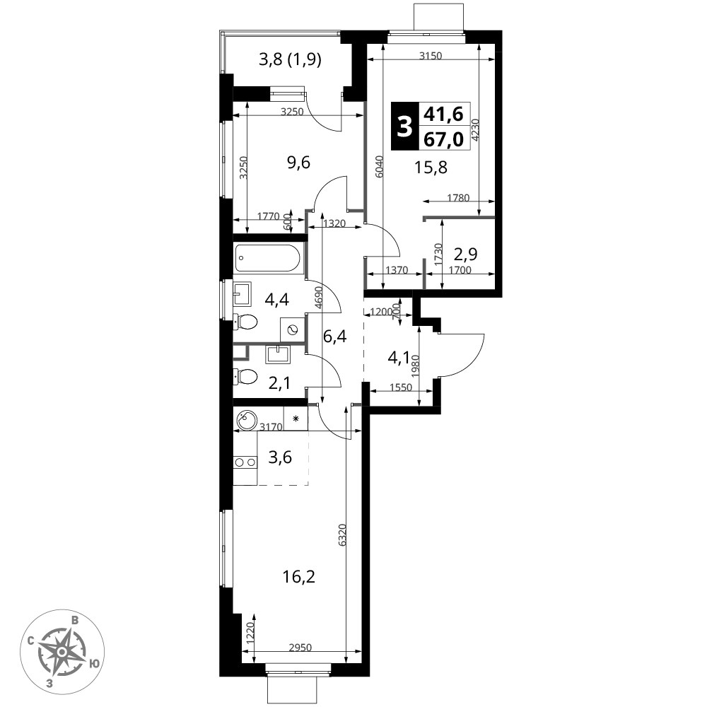 Планировка 67.0 м²