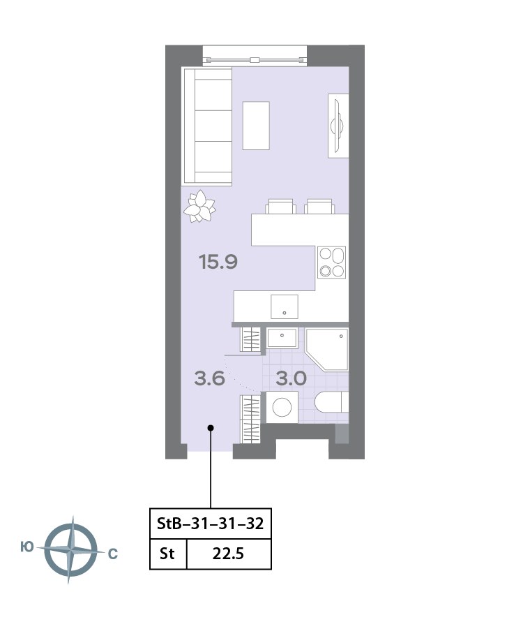 Планировка 21.5 м²