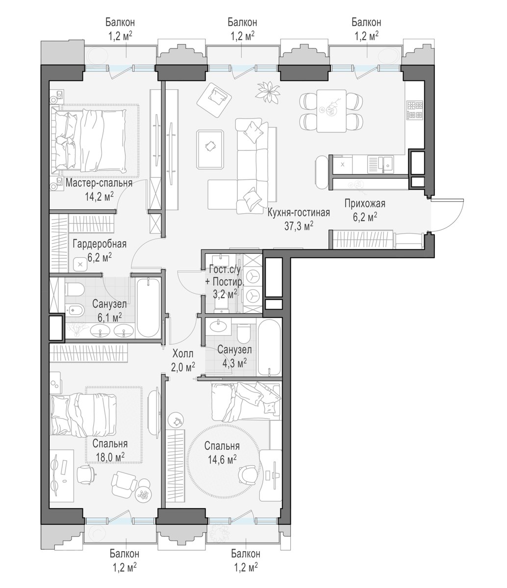 Планировка 114.1 м²