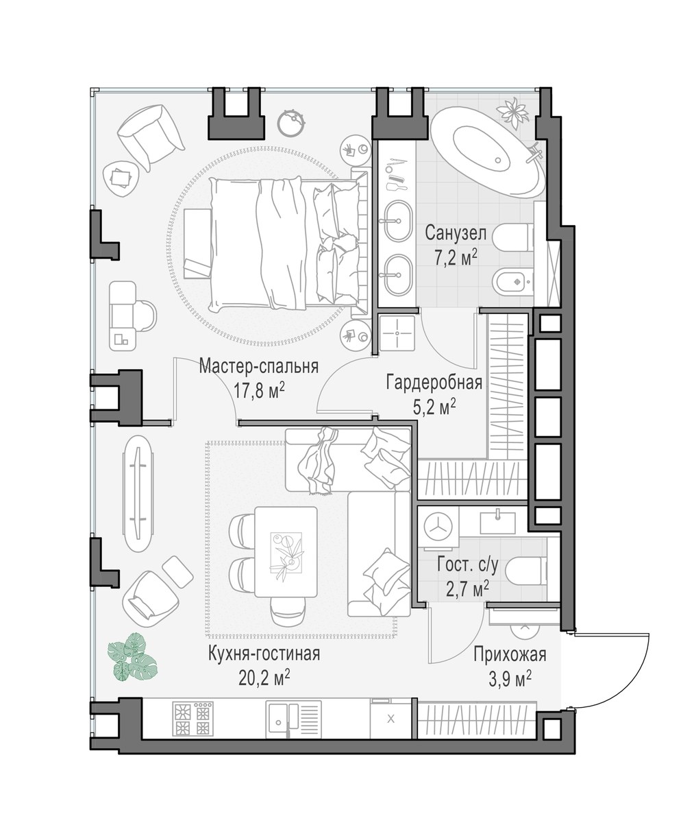 Планировка 56.7 м²