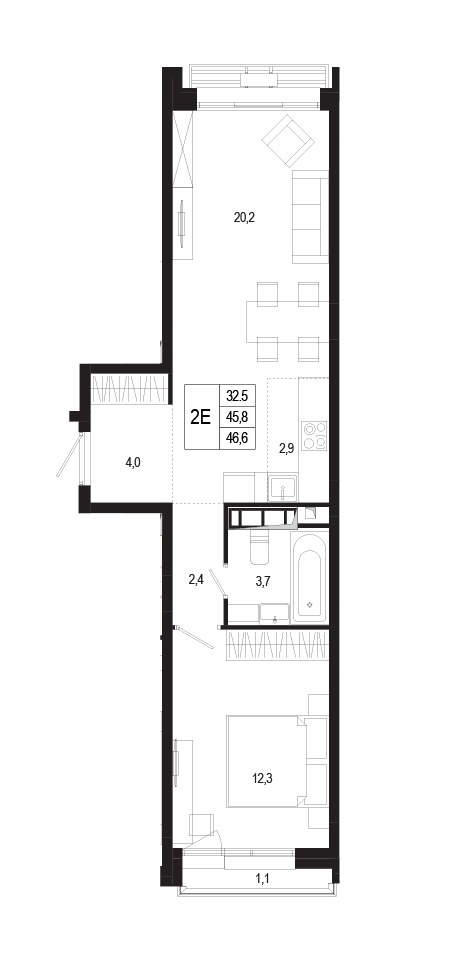 Планировка 46.9 м²