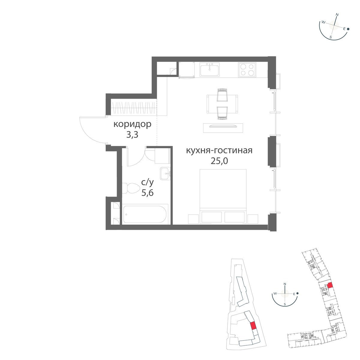 Планировка 33.9 м²