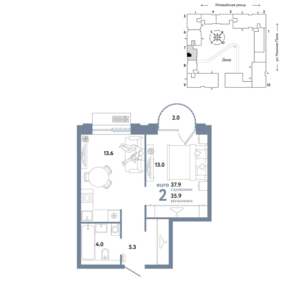 Планировка 37.9 м²