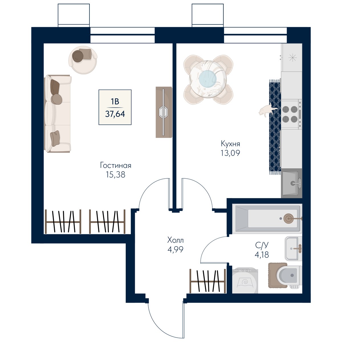 Планировка 37.64 м²