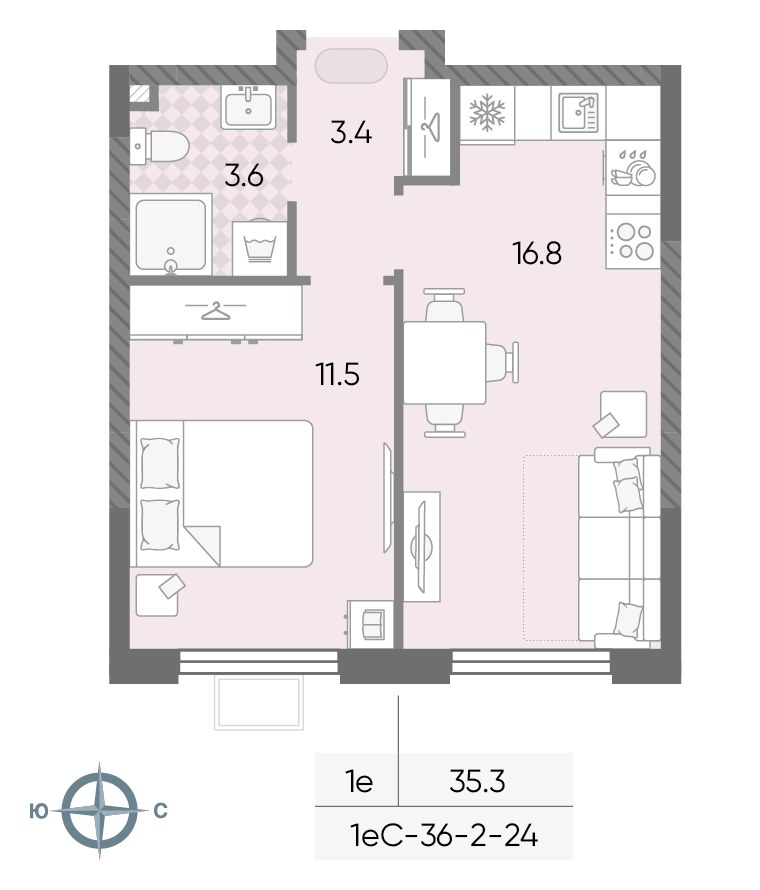 Планировка 35.3 м²
