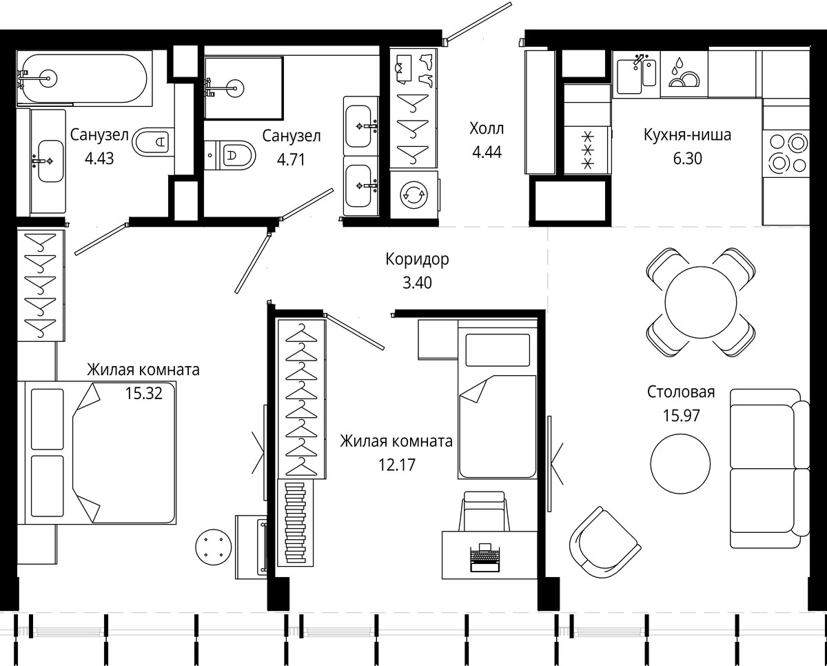 Планировка 66.8 м²
